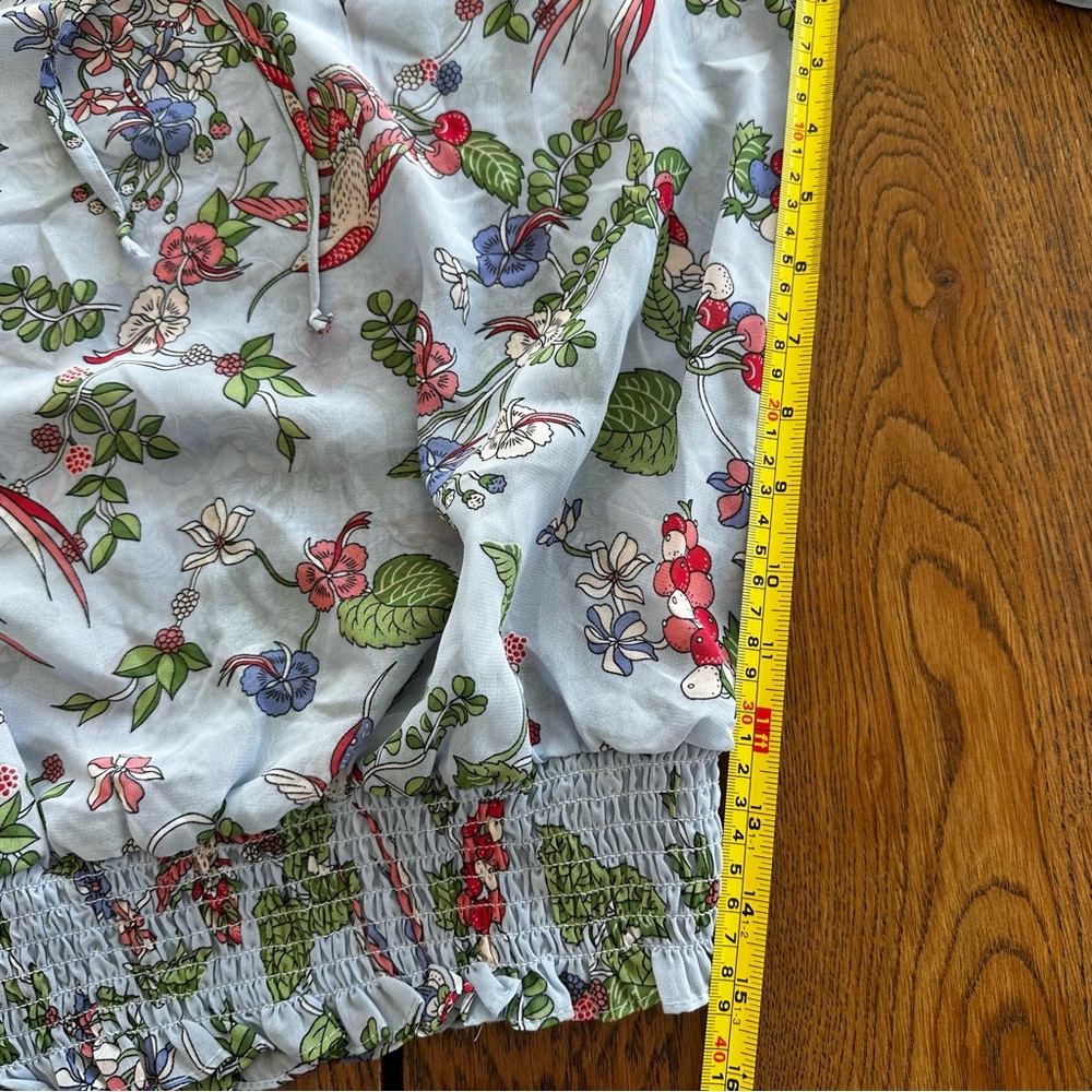 Nanette Lepore Light Blue Floral Hummingbird Ruffle Sleeve Spring Brunch Women - Picture 7 of 10
